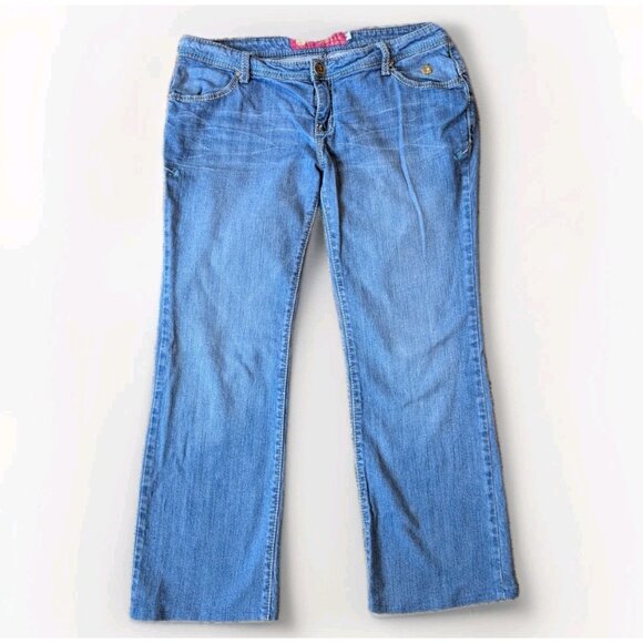 Apple Bottoms Low Rise Bootcut Jeans Size 13/14 Y2K Embroidered Apple 28” Inseam - Picture 2 of 16